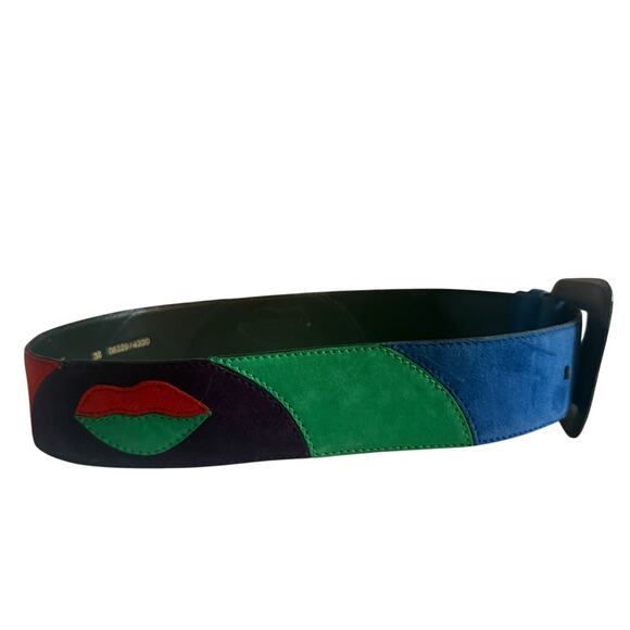 Vintage 80s Escada Western Germany Leather Suede Patchwork Lip Belt - Picture 2 of 7
